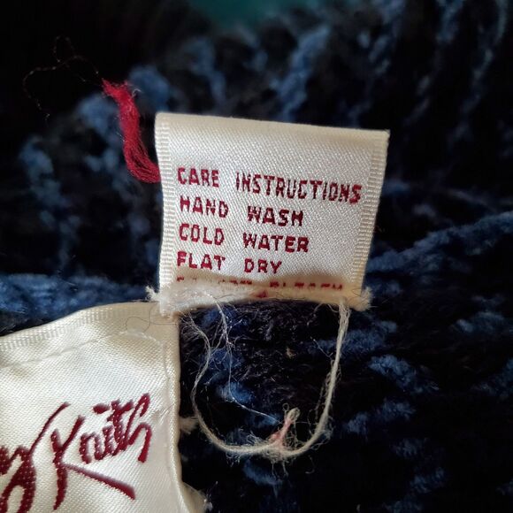 Vintage Y2K Sweater Blue Black Knit Chenille Accents Dolman Sleeves *READ* - Picture 12 of 12